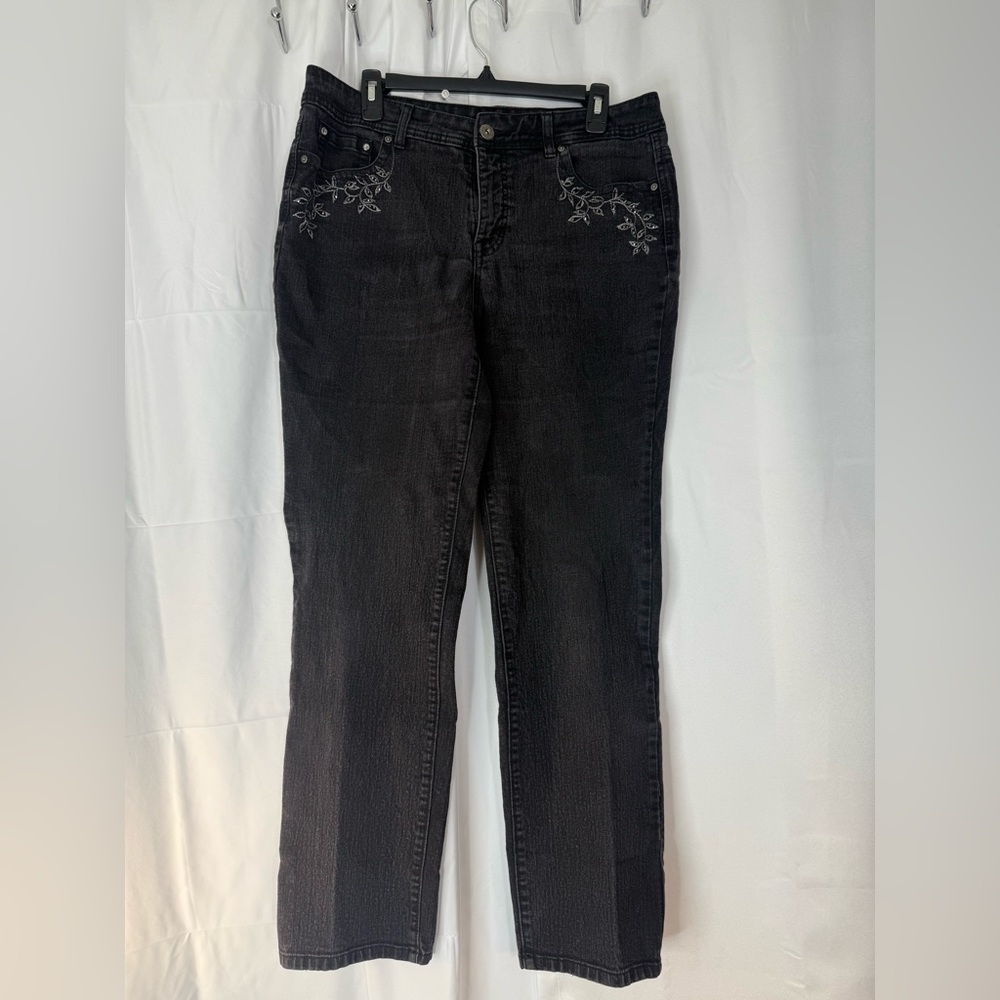 Style & Co. Black Embroidered Straight Leg Jeans